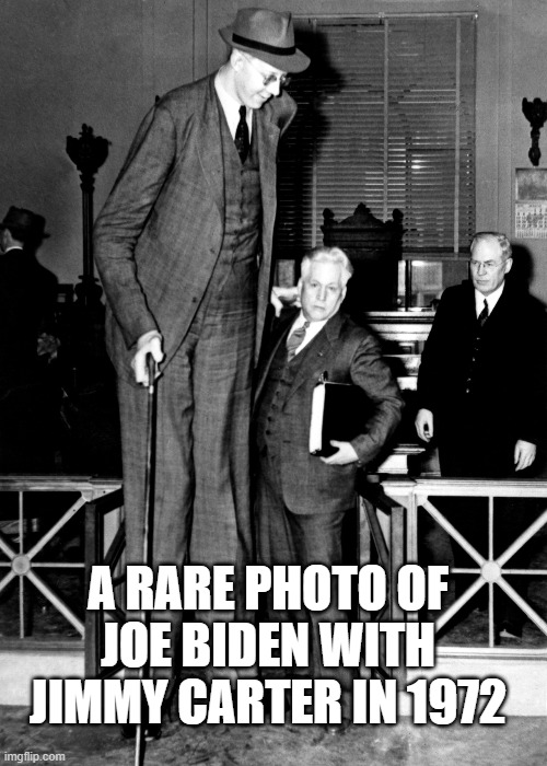 Giants bidens?  I thought is was only myth.. | A RARE PHOTO OF JOE BIDEN WITH JIMMY CARTER IN 1972 | image tagged in joe biden,politics lol,funny memes,stupid liberals | made w/ Imgflip meme maker