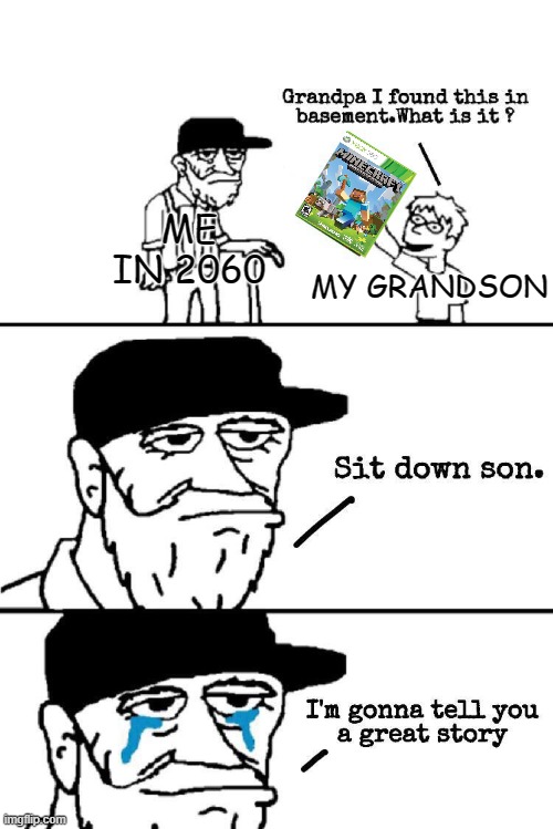 minecraft rules | MY GRANDSON; ME IN 2060 | image tagged in sit down son | made w/ Imgflip meme maker