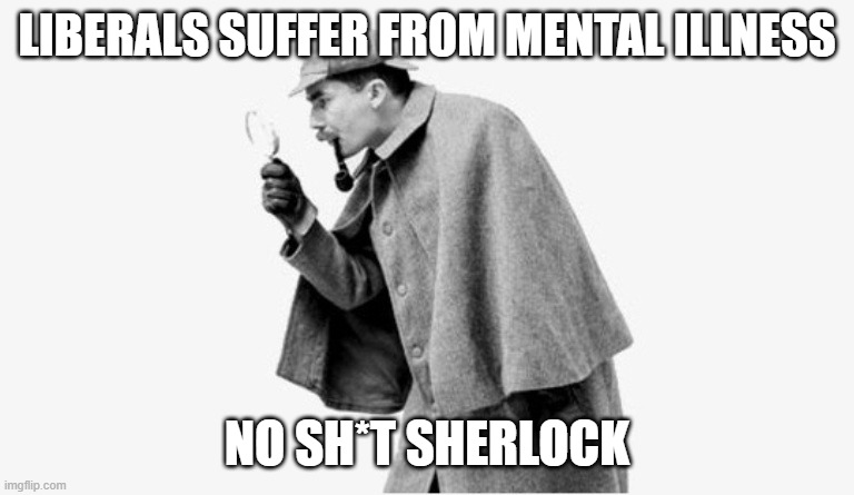 no shit sherlock  | LIBERALS SUFFER FROM MENTAL ILLNESS NO SH*T SHERLOCK | image tagged in no shit sherlock | made w/ Imgflip meme maker
