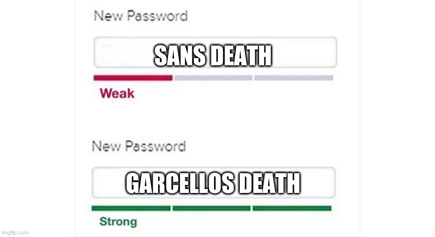 Weak strong password | SANS DEATH; GARCELLOS DEATH | image tagged in weak strong password,FridayNightFunkin | made w/ Imgflip meme maker