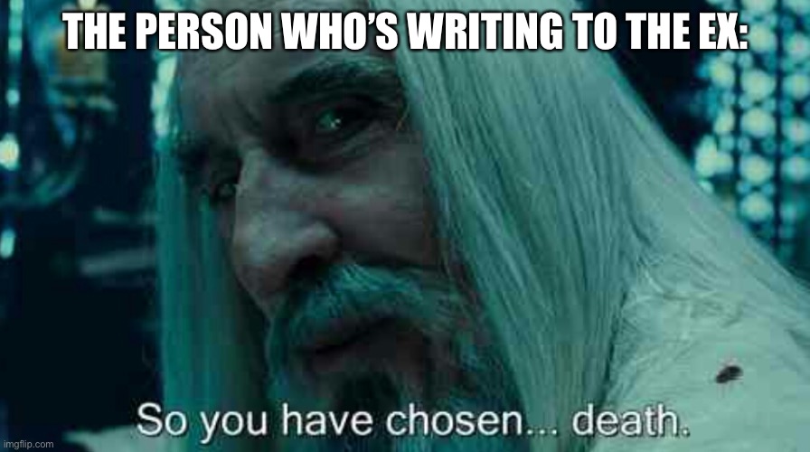 So you have chosen death | THE PERSON WHO’S WRITING TO THE EX: | image tagged in so you have chosen death | made w/ Imgflip meme maker