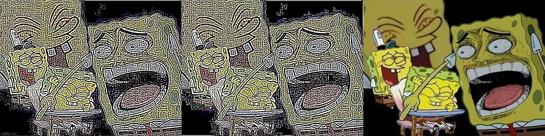 image tagged in deep fried laughing spongebob,deep fried deep fried spongebob laughing,spongebob laughing hysterically | made w/ Imgflip meme maker