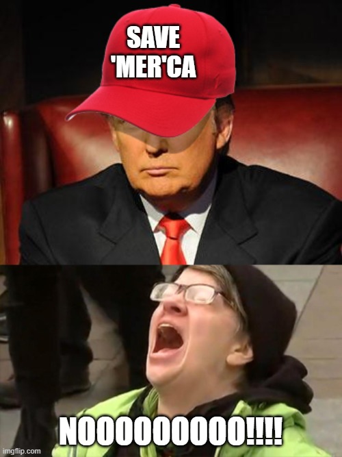 Trump Hat No | SAVE 'MER'CA NOOOOOOOOO!!!! | image tagged in trump hat no | made w/ Imgflip meme maker