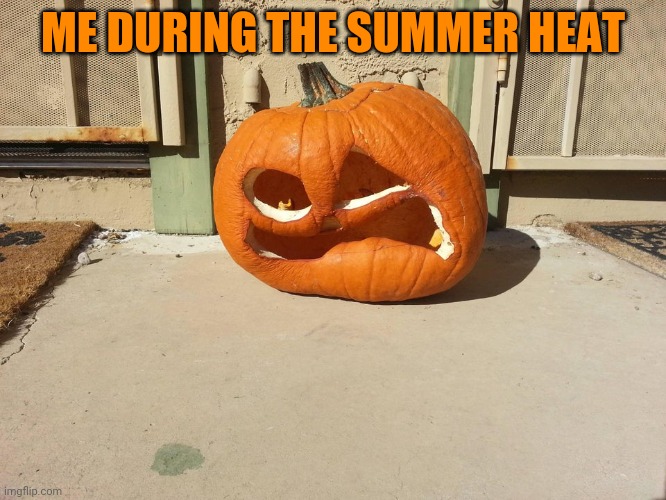 Melting Pumpkin | ME DURING THE SUMMER HEAT | image tagged in melting pumpkin,memes | made w/ Imgflip meme maker