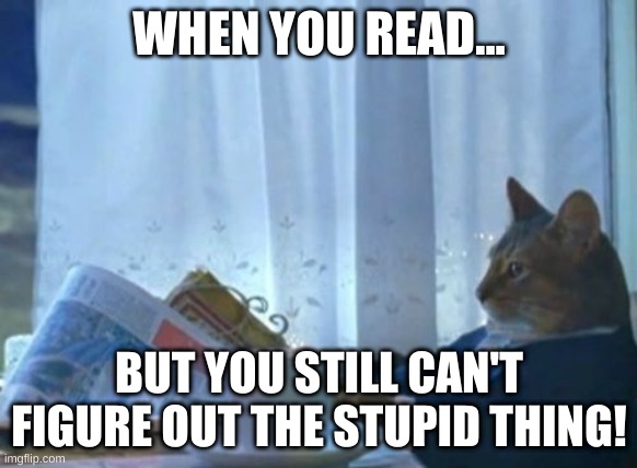I Should Buy A Boat Cat | WHEN YOU READ... BUT YOU STILL CAN'T FIGURE OUT THE STUPID THING! | image tagged in memes,i should buy a boat cat | made w/ Imgflip meme maker