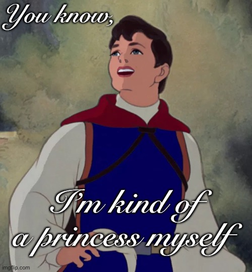 Prince Charming gives princess vibes | You know, I’m kind of a princess myself | image tagged in memes,disney,snow white,prince charming,prince,princess | made w/ Imgflip meme maker