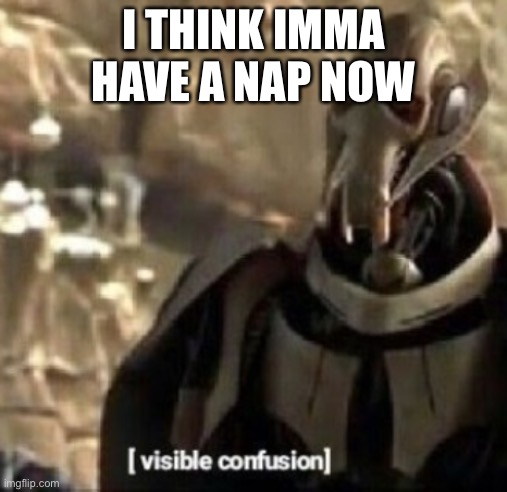 Grievous visible confusion | I THINK IMMA HAVE A NAP NOW | image tagged in grievous visible confusion | made w/ Imgflip meme maker