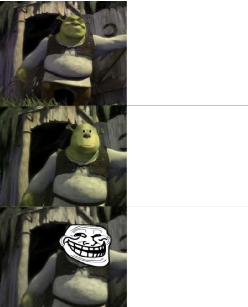 Triple Shrek Face Swap Blank Meme Template