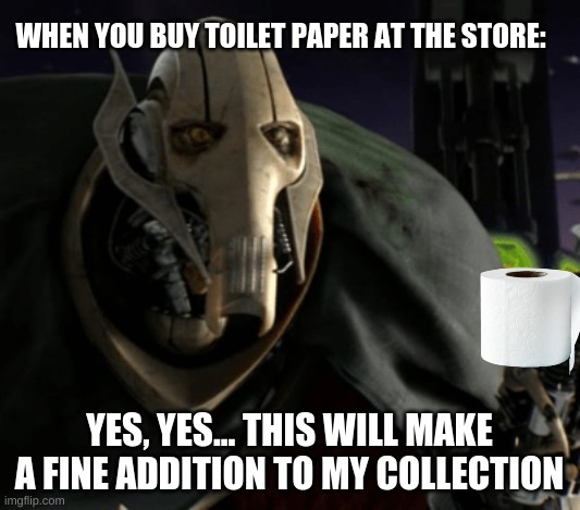 A fine addition to my collection | WHEN YOU BUY TOILET PAPER AT THE STORE:; YES, YES... THIS WILL MAKE A FINE ADDITION TO MY COLLECTION | image tagged in memes,star wars | made w/ Imgflip meme maker