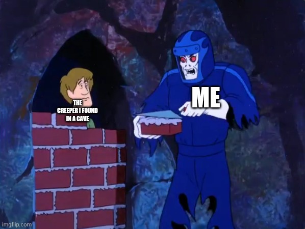 Shaggy in trouble | ME; THE CREEPER I FOUND IN A CAVE | image tagged in shaggy in trouble | made w/ Imgflip meme maker