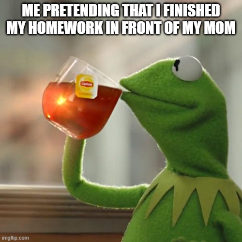 But That's None Of My Business Meme | ME PRETENDING THAT I FINISHED MY HOMEWORK IN FRONT OF MY MOM | image tagged in memes,but that's none of my business,kermit the frog | made w/ Imgflip meme maker