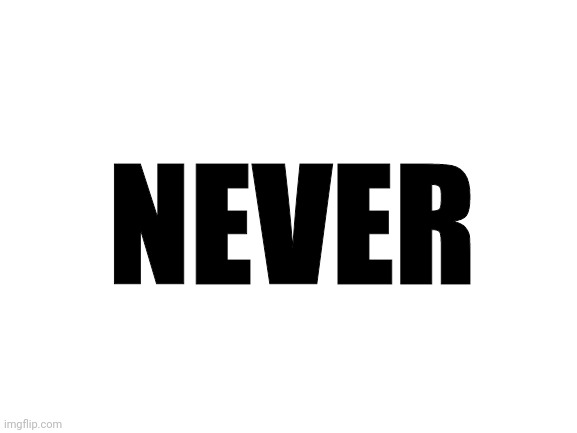 Blank White Template | NEVER | image tagged in blank white template | made w/ Imgflip meme maker