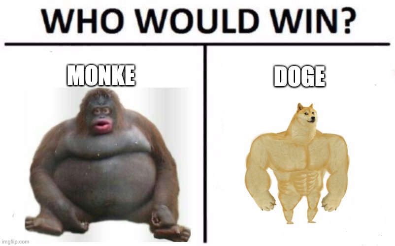 personally I say doge | DOGE; MONKE | image tagged in memes,who would win | made w/ Imgflip meme maker