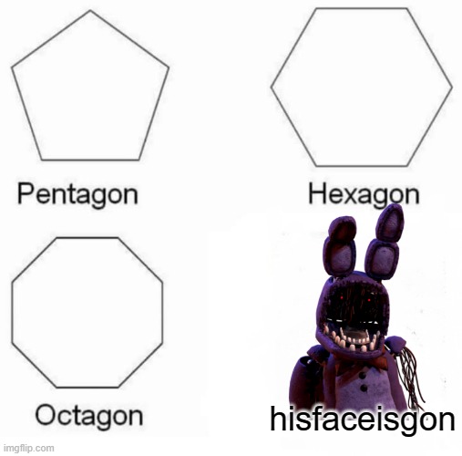 hisfaceisgon | hisfaceisgon | image tagged in memes,pentagon hexagon octagon,bonnie,fnaf,five nights at freddy's | made w/ Imgflip meme maker