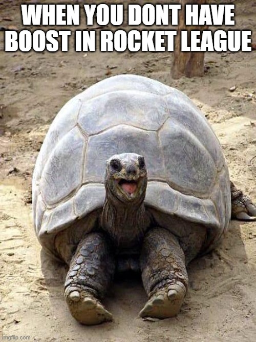 No Boost | WHEN YOU DONT HAVE BOOST IN ROCKET LEAGUE | image tagged in smiling happy excited tortoise | made w/ Imgflip meme maker