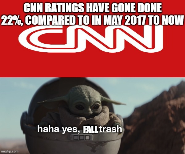 LET EM FALLLLL | CNN RATINGS HAVE GONE DONE 22%, COMPARED TO IN MAY 2017 TO NOW; FALL | image tagged in cnn,fall | made w/ Imgflip meme maker