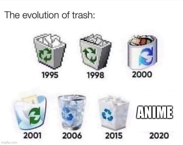 The evolution of trash |  ANIME | image tagged in the evolution of trash,anime sucks,anime,is,trash | made w/ Imgflip meme maker