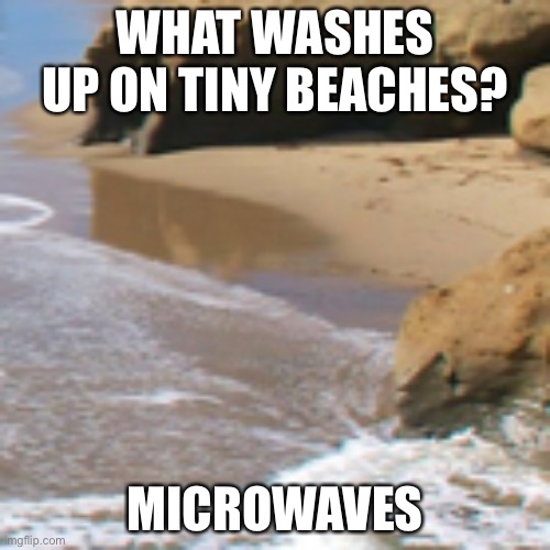 Microwaves | WHAT WASHES UP ON TINY BEACHES? MICROWAVES | image tagged in microwave | made w/ Imgflip meme maker