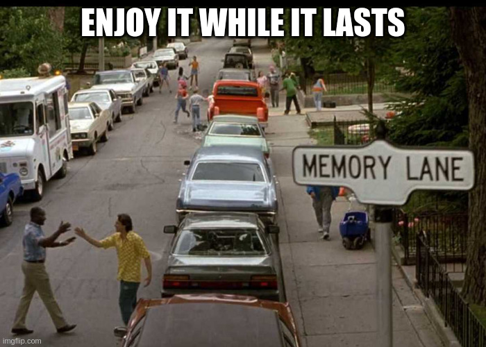 Memory Lane | ENJOY IT WHILE IT LASTS | image tagged in memory lane | made w/ Imgflip meme maker