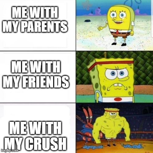 L_)*I(0m)****Error**** | ME WITH MY PARENTS; ME WITH MY FRIENDS; ME WITH MY CRUSH | image tagged in funny meme | made w/ Imgflip meme maker