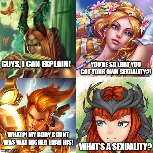 Imagine having an orientation named after you xD | GUYS, I CAN EXPLAIN! YOU'RE SO LGBT YOU GOT YOUR OWN SEXUALITY?! WHAT?! MY BODY COUNT WAS WAY HIGHER THAN HIS! WHAT'S A SEXUALITY? | image tagged in pan,aphrodite,apollo,artemis,greek mythology,lgbt | made w/ Imgflip meme maker
