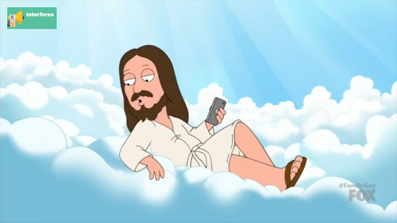 High Quality JESUS ON HIS CELL PHONE CLOUD 2 LOOKS DOWN Blank Meme Template
