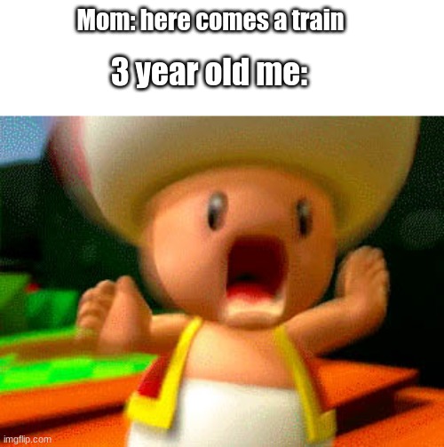 A TRAIN!! REEEEEEEEEE | Mom: here comes a train; 3 year old me: | image tagged in train,confused screaming | made w/ Imgflip meme maker