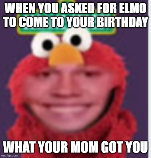 WHEN YOU ASKED FOR ELMO TO COME TO YOUR BIRTHDAY; WHAT YOUR MOM GOT YOU | image tagged in elmo | made w/ Imgflip meme maker