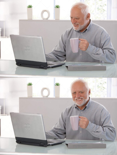 High Quality Hide the Pain Harold_Old man cup of coffee Blank Meme Template