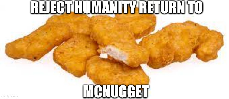 mcnugger | REJECT HUMANITY RETURN TO; MCNUGGET | image tagged in memes | made w/ Imgflip meme maker