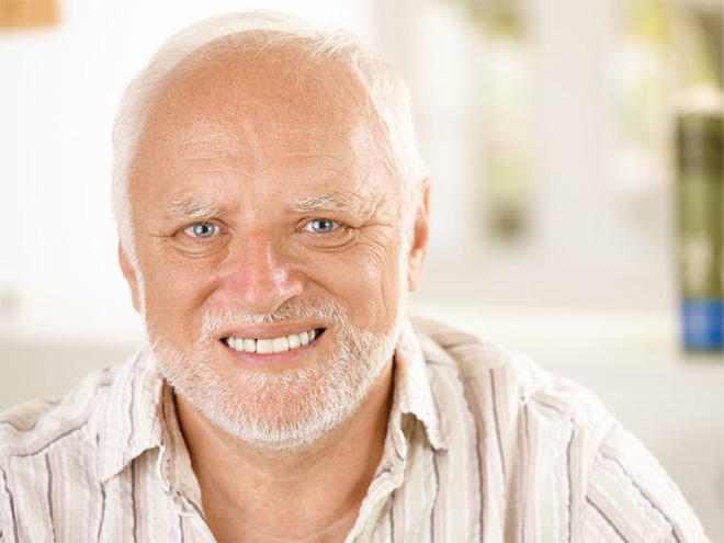 High Quality Hide the Pain Harold_Awkward smiling old man Blank Meme Template