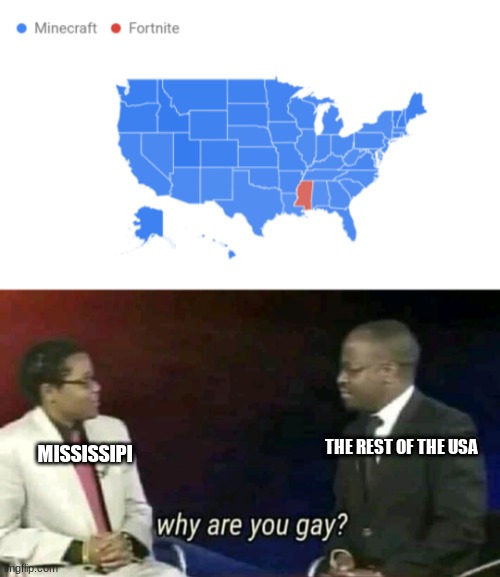 THE REST OF THE USA; MISSISSIPI | image tagged in why are you gay | made w/ Imgflip meme maker