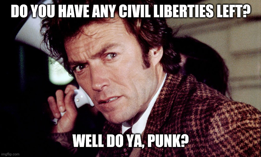 Just Wondering | DO YOU HAVE ANY CIVIL LIBERTIES LEFT? WELL DO YA, PUNK? | image tagged in clint eastwood,funny,pandemic | made w/ Imgflip meme maker