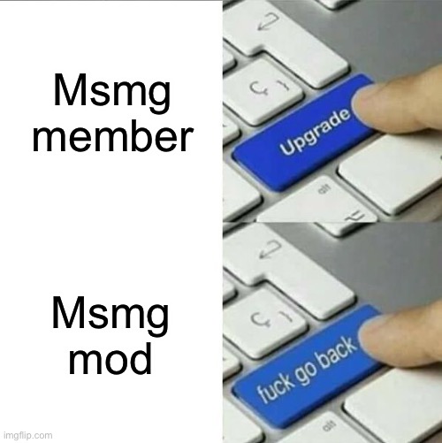 Upgrade go back | Msmg member; Msmg mod | image tagged in upgrade go back | made w/ Imgflip meme maker