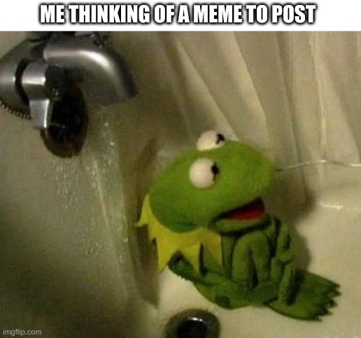 Kermit on Shower | ME THINKING OF A MEME TO POST | image tagged in kermit on shower | made w/ Imgflip meme maker