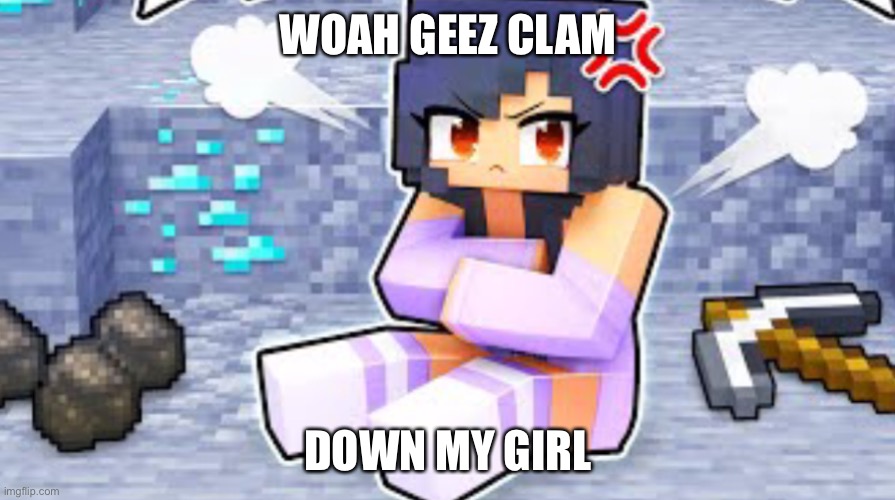 Aphmau is mad | WOAH GEEZ CLAM; DOWN MY GIRL | image tagged in aphmau is mad | made w/ Imgflip meme maker