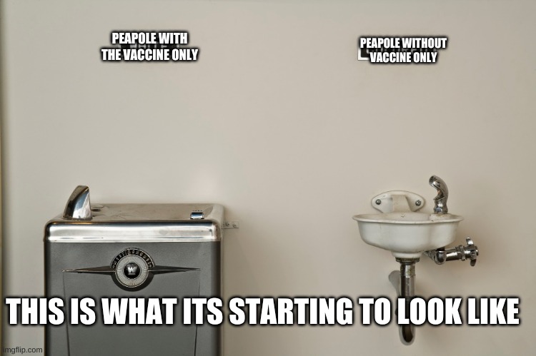 New york be like | PEAPOLE WITHOUT VACCINE ONLY; PEAPOLE WITH THE VACCINE ONLY; THIS IS WHAT ITS STARTING TO LOOK LIKE | image tagged in drinking fountans,looks familiar,covid,political meme | made w/ Imgflip meme maker