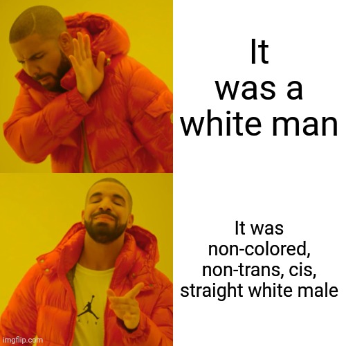 Woke people describing a person to a police sketch artist | It was a white man; It was non-colored, non-trans, cis, straight white male | image tagged in memes,drake hotline bling | made w/ Imgflip meme maker