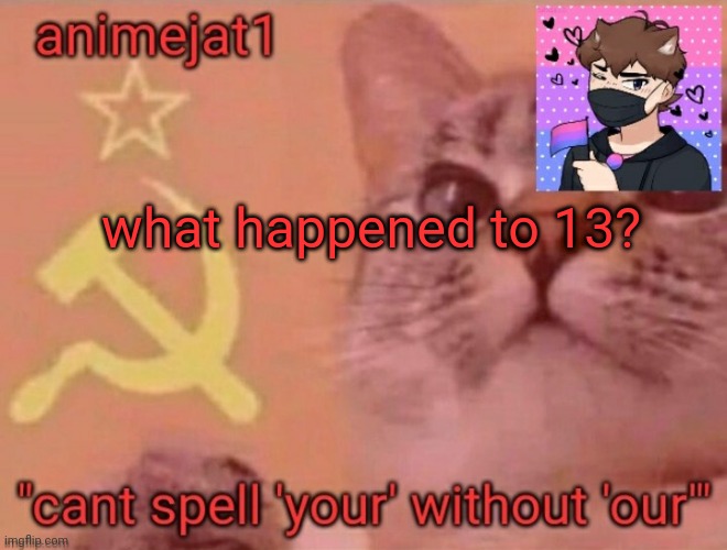 animejat1 announcement template | what happened to 13? | image tagged in animejat1 announcement template | made w/ Imgflip meme maker