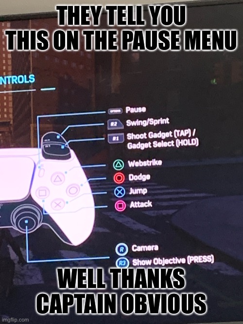 Pause | THEY TELL YOU THIS ON THE PAUSE MENU; WELL THANKS CAPTAIN OBVIOUS | image tagged in memes | made w/ Imgflip meme maker