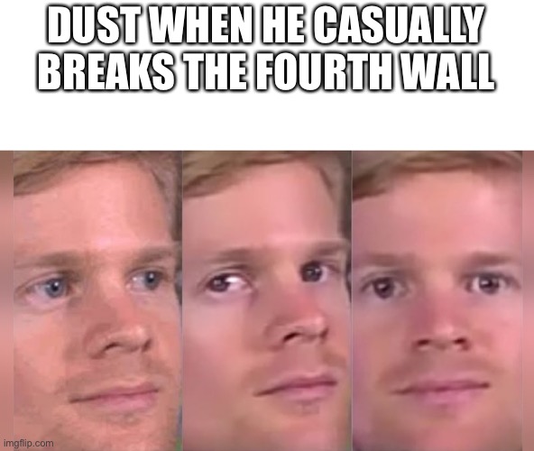 Fourth wall breaking white guy | DUST WHEN HE CASUALLY BREAKS THE FOURTH WALL | image tagged in fourth wall breaking white guy | made w/ Imgflip meme maker