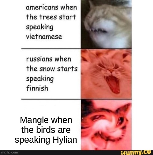 americans when | Mangle when the birds are speaking Hylian | image tagged in americans when | made w/ Imgflip meme maker