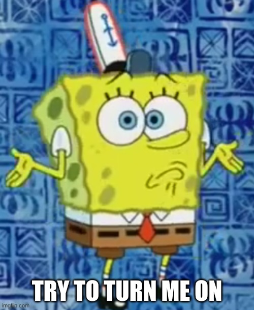 SpongeBob shrug | TRY TO TURN ME ON | image tagged in spongebob shrug | made w/ Imgflip meme maker