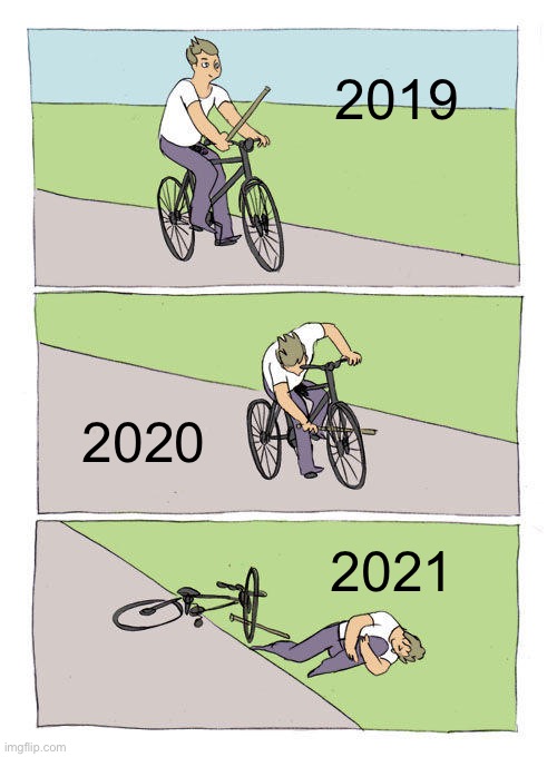 Bike Fall Meme | 2019; 2020; 2021 | image tagged in memes,bike fall | made w/ Imgflip meme maker