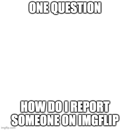 Blank Transparent Square Meme | ONE QUESTION; HOW DO I REPORT SOMEONE ON IMGFLIP | image tagged in memes,blank transparent square | made w/ Imgflip meme maker