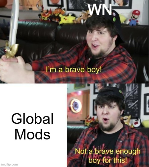 I am surprised the community mods never catch on fast enough before its too late | WN; Global Mods | image tagged in not brave enough,white nationalism | made w/ Imgflip meme maker