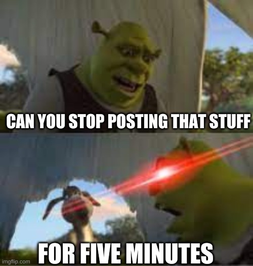 Can you stop for 5 minutes!? | CAN YOU STOP POSTING THAT STUFF FOR FIVE MINUTES | image tagged in can you stop for 5 minutes | made w/ Imgflip meme maker