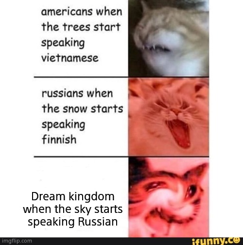 Dream kingdom belongs to vin. | Dream kingdom when the sky starts speaking Russian | image tagged in americans when | made w/ Imgflip meme maker