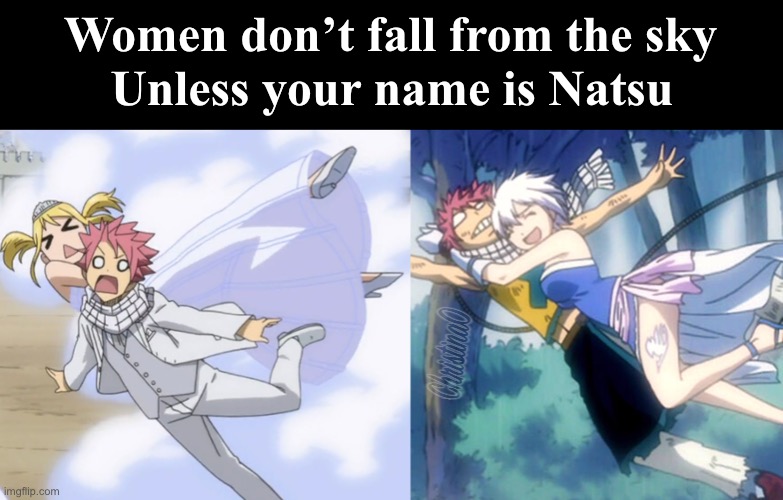 Women don’t fall from the sky - Fairy Tail Meme | Unless your name is Natsu; Women don’t fall from the sky | image tagged in memes,fairy tail,fairy tail meme,nalu,nali,anime meme | made w/ Imgflip meme maker