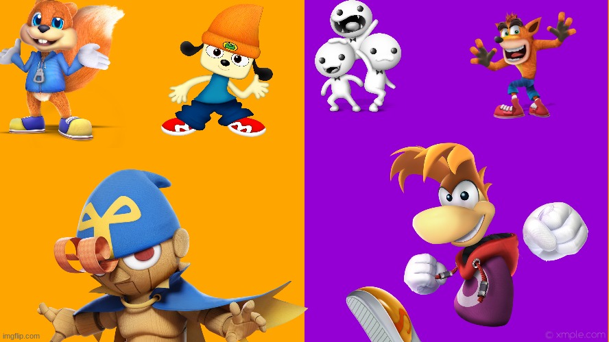 You get to pick the last set of Fighter Pass 2, but you have to pick between these two. Pick wisely! | image tagged in super smash bros,geno,parappa the rapper,conker,rayman | made w/ Imgflip meme maker